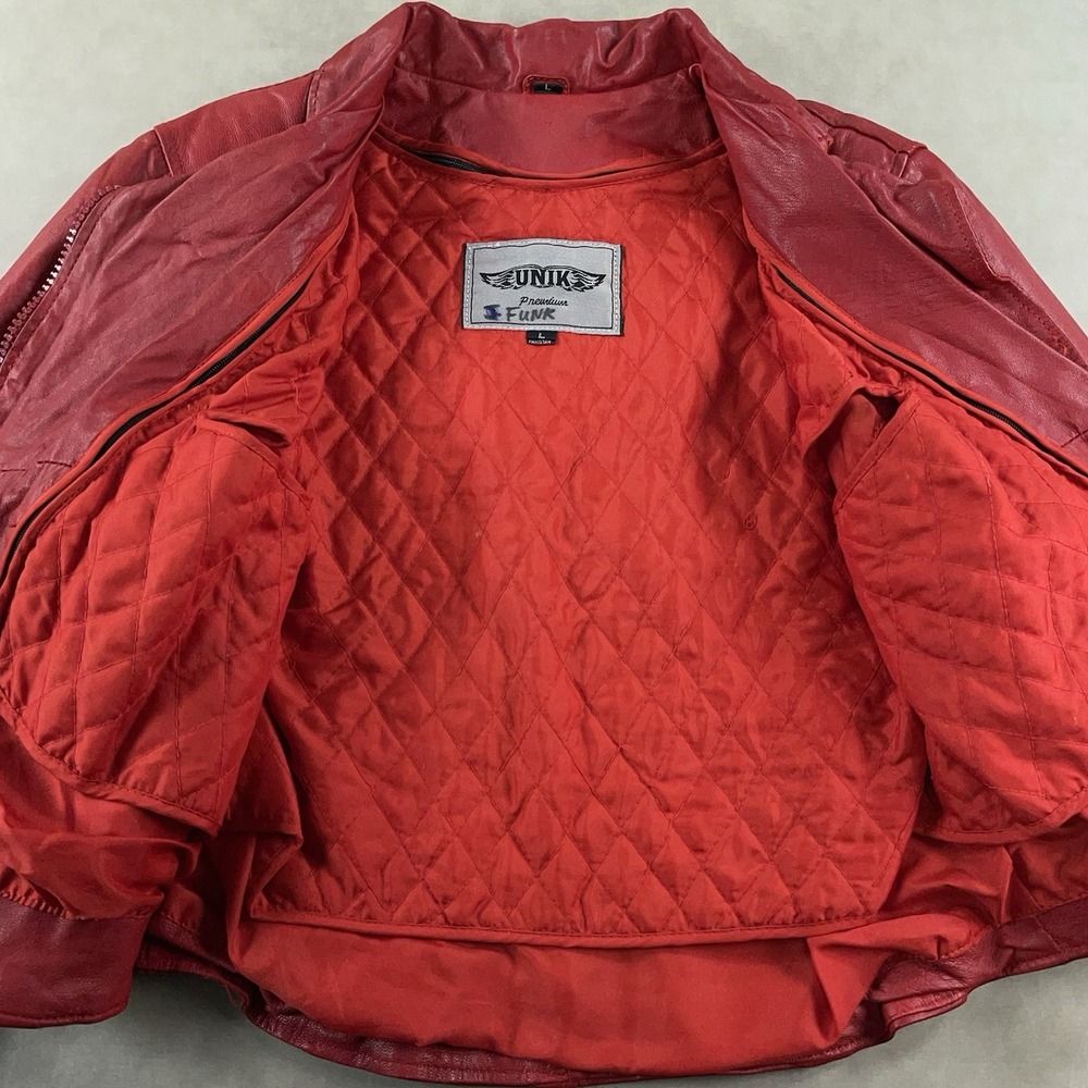 Unik Ultra Red Womens Leather Motorcycle Jacket Removable Liner Large Braid Trim - Picture 3 of 16